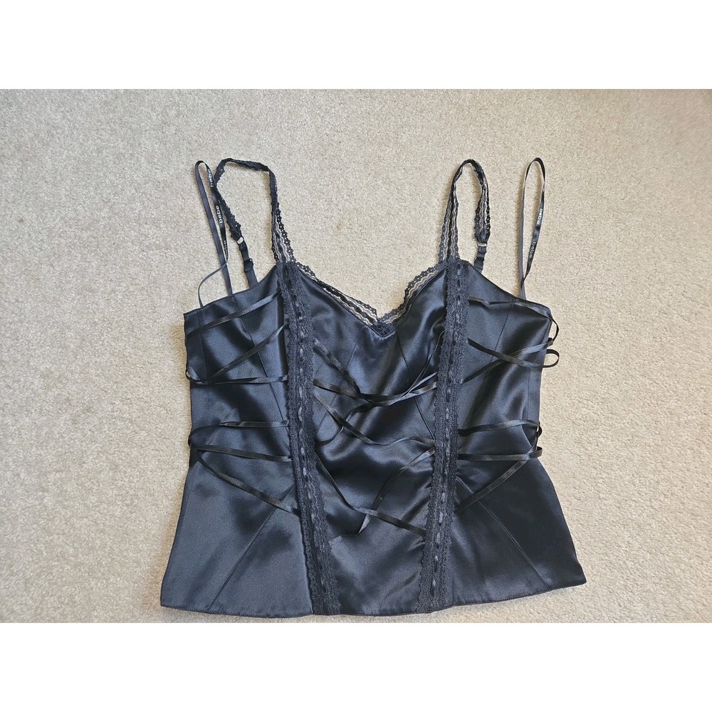 Y2K Pussycat Dolls Corset Bustier Bebe Top Black Lace Valentine Medium Silk
